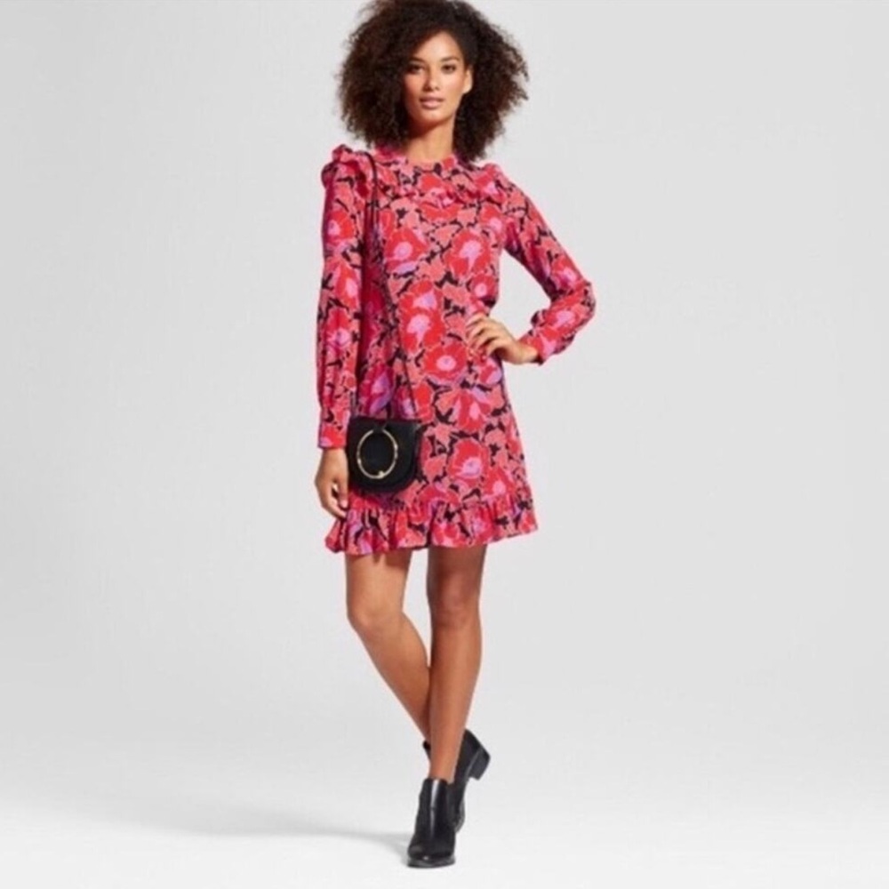 Who What Wear Red Purple Floral Poppy Dress